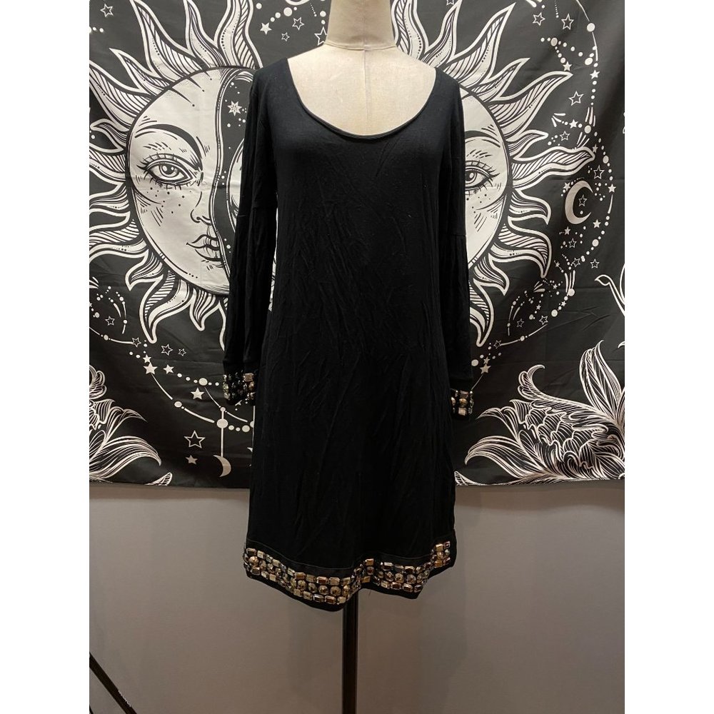 Venus black L/S silver bead embellished dress M/L